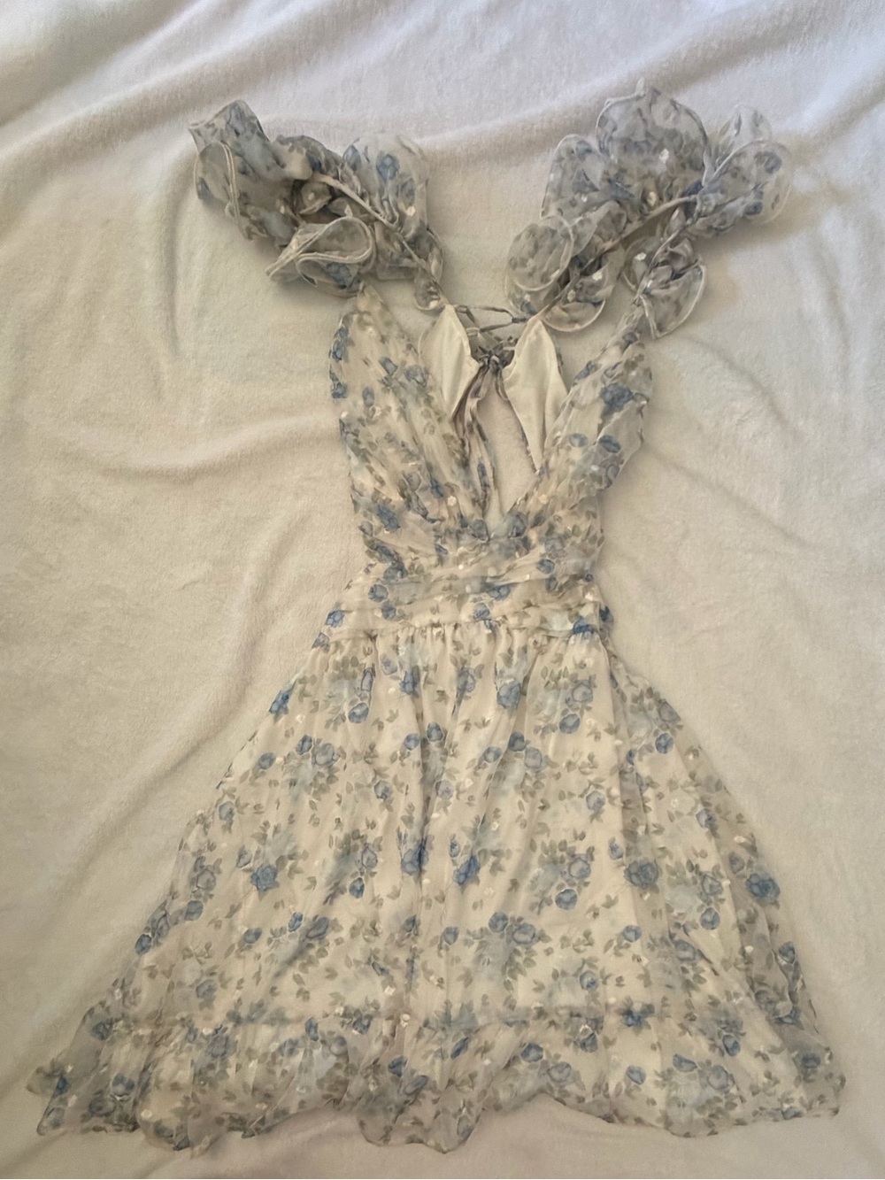 Windsor White Dress with Light Blue Floral Print